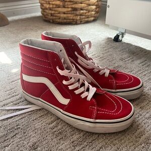 Vans Red and White High-Top Sneakers